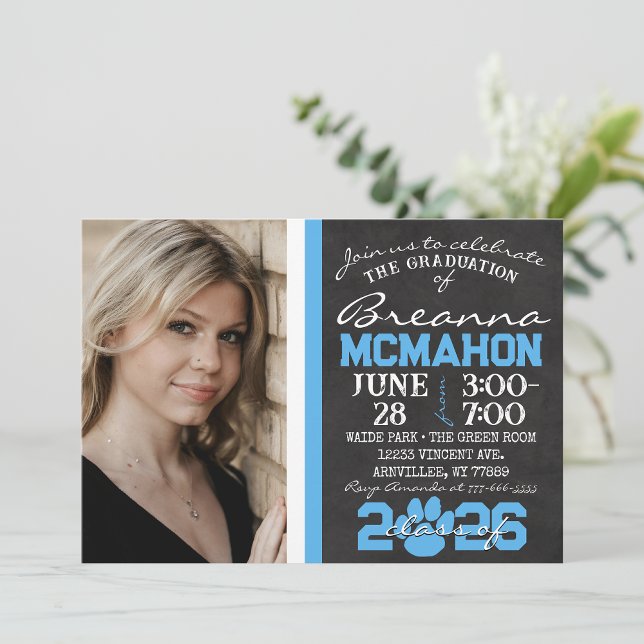Invitation Bébé bleu et blanc Empreinte de patte Graduation 2 (Créateur téléchargé)