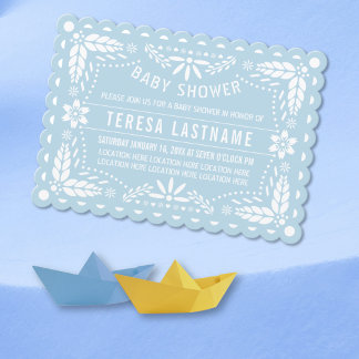 Invitation Bébé bleu et blanc papel picado bébé garçon douche
