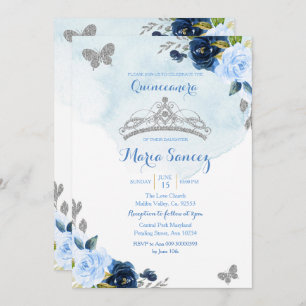 Invitation Bébé bleu et papillon de marine Charra 15e Anos 3