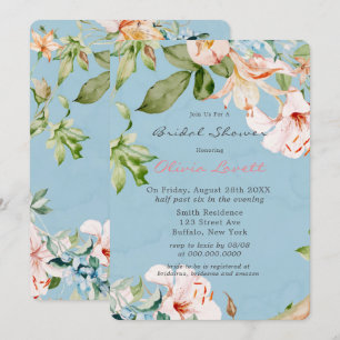 Invitation Bébé bleu et rose aquarelle Fête des mariées Lily