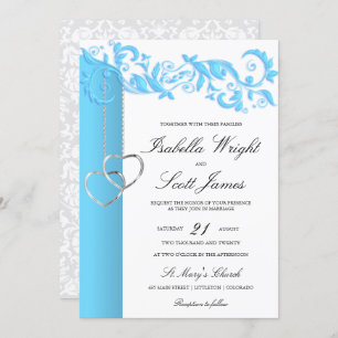 Invitation Bébé bleu floral bracelet et Mariage blanc