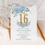 Invitation Bébé Bleu Floral Or Sweet 16 Seize Anniversaire<br><div class="desc">Personnalisez cette élégante invitation à 16 ans Sweet bleu bébé avec votre propre libellé facilement et rapidement. Cliquez simplement sur le bouton Modifier à l'aide des outils de conception pour modifier davantage le texte, le libellé, le style de police, la taille de police, la couleur de police, ajouter du texte,...</div>