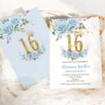 Invitation Bébé Bleu Floral Or Sweet 16 Seize Anniversaire<br><div class="desc">Personnalisez cette élégante invitation à 16 ans Sweet bleu bébé avec votre propre libellé facilement et rapidement. Cliquez simplement sur le bouton Modifier à l'aide des outils de conception pour modifier davantage le texte, le libellé, le style de police, la taille de police, la couleur de police, ajouter du texte,...</div>