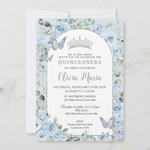 Invitation Bébé Bleu Floral Papillons Quinceañera Photo