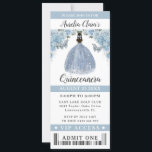 Invitation Bébé bleu Floral Quinceañera Sweet 16 VIP Billet<br><div class="desc">Personnalisez cette invitation chic Quinceañera / Sweet 16 VIP style de ticket avec vos détails de fête facilement et rapidement, appuyez simplement sur le bouton customiser pour réorganiser et formater le style et le placement du texte. Avec de beaux roses bleu bébé, une fille habillée d'une robe bleu bébé et...</div>