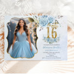 Invitation Bébé Bleu Floral Sweet sixteen Or Anniversaire Pho<br><div class="desc">Personnalisez cet élégant bébé bleu floral Sweet 16 anniversaire photo / photo invitation avec votre propre libellé facilement et rapidement. Cliquez simplement sur le bouton Modifier à l'aide des outils de conception pour modifier davantage le texte, le libellé, le style de police, la taille de police, la couleur de police,...</div>