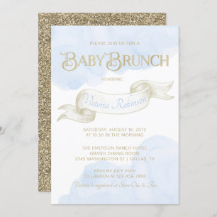Invitation Bébé Bleu Gold Baby shower Brunch