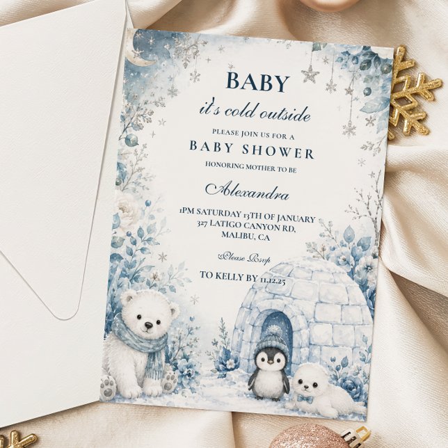 Invitation Bébé Bleu Il Fait Froid Dehors Baby Shower (Créateur téléchargé)