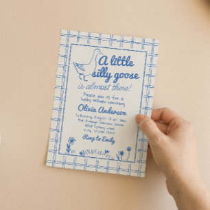 Invitation Bébé Bleu Mains Garçon Tirée Baby shower d'oie soi