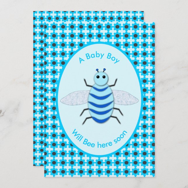 Invitation Bébé Bleu mignon Bee Bee Baby shower personnalisé (Devant / Derrière)