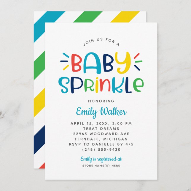 Invitation Bébé bleu moderne arroser pour garçon douche (Devant / Derrière)