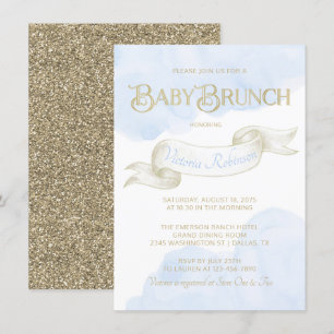Invitation Bébé Bleu or Aquarelle garçon Baby shower Brunch