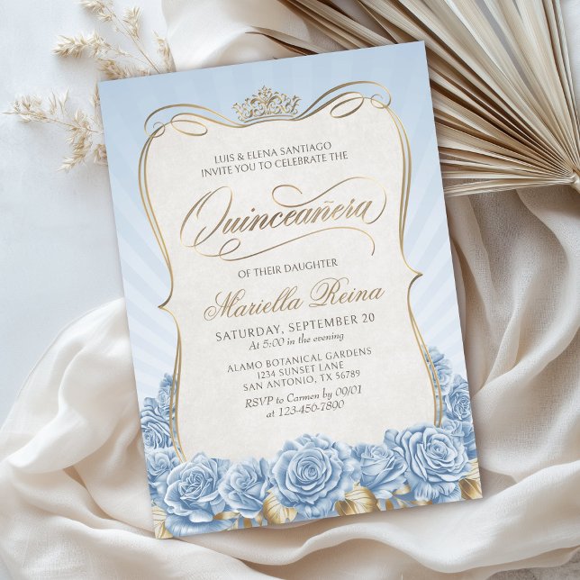Invitation Bébé bleu or Quinceañera (Créateur téléchargé)