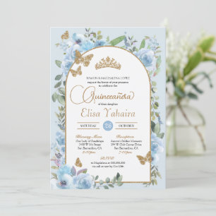 Invitation Bébé Bleu Papillon aquarelle Floral Quinceañera