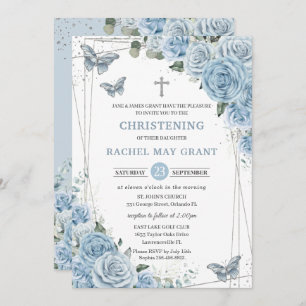 Invitation Bébé Bleu Papillons Floraux Baptême Baptême Baptêm