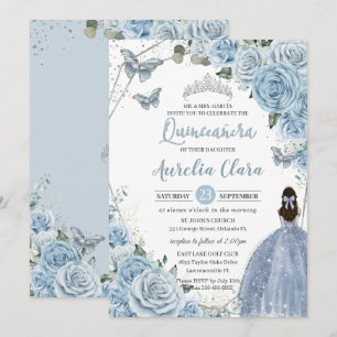 Invitation Bébé Bleu Papillons Floraux Princesse QUINCEAÑERA