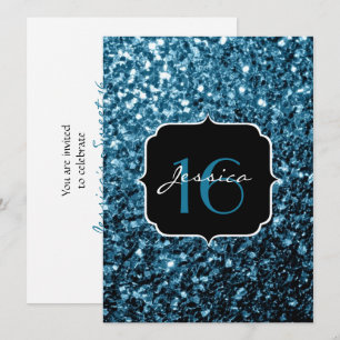Invitation Bébé bleu parties scintillant mousseux Sweet 16 In