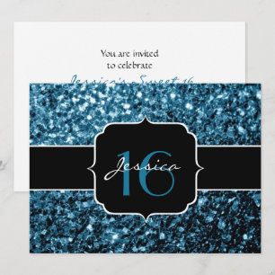 Invitation Bébé bleu parties scintillant mousseux Sweet 16 In