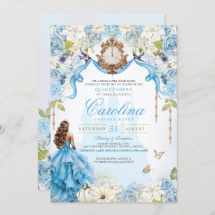 Invitation Bébé Bleu Royal Princesse Cendrillon Quinceañera