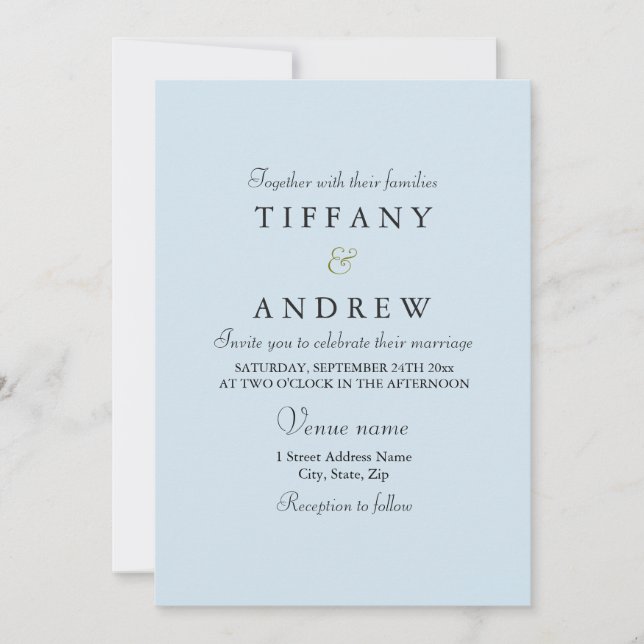 Invitation Bébé Bleu Simple Élégante Typographie Mariage Invi (Devant)