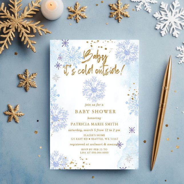 Invitation Bébé bleu son Baby shower d'hiver froid à l'extéri (Blue Baby its Cold Outside Winter Baby Shower Invitation)