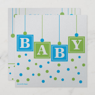 Invitation BÉBÉ Blocs Baby shower Garçon bleu vert - PERSONNA