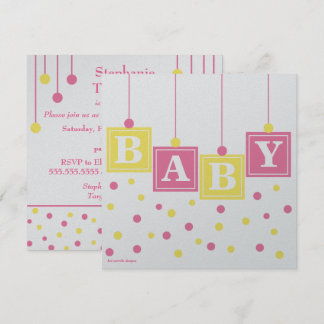 Invitation BÉBÉ Blocs Baby shower Jaune rose