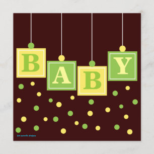 Invitation BÉBÉ Blocs Baby shower vert jaune neutre