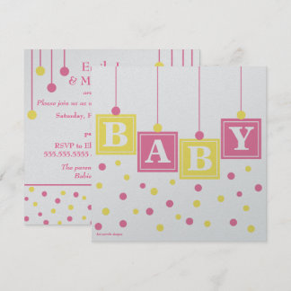Invitation BÉBÉ Blocs Couples de filles jaunes roses Baby sho