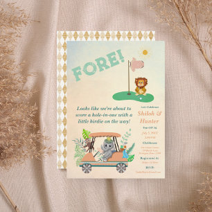 Invitation Bébé Bohème Eléphant, Singe, Lion Golf Baby Shower