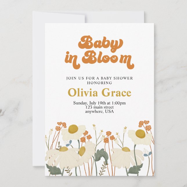 Invitation Bébé Boho en fleurs Baby shower de fleurs sauvages (Devant)