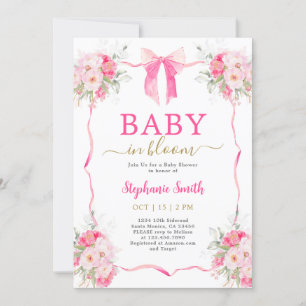 Invitation Bébé boule rose chaud en fleur Baby shower fille