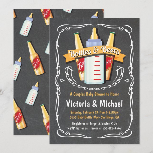 Invitation Bébé Bouteilles et bières Baby shower Chalkboard (Devant / Derrière)