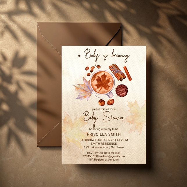 Invitation Bébé brasse automne baby shower (A Baby is brewing fall coffee baby shower template invitation instant download spices hot chocolate )