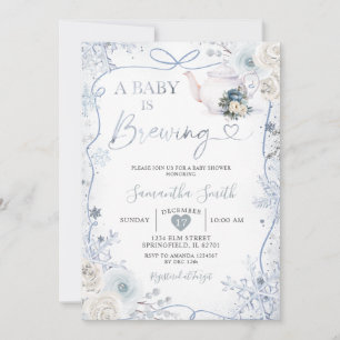 Invitation Bébé brasse Baby shower neige hivernal Bow ruban