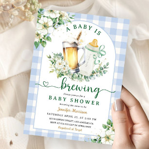 Invitation Bébé brasse Bière Baby shower Garçon Bleu En vichy