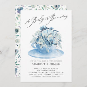 Invitation Bébé brasse Bleu Floral Baby Tea Garçon