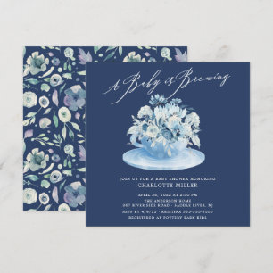 Invitation Bébé brasse Blue Floral Baby Tea