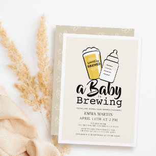 Invitation Bébé brasse de la bière Biberon beige Baby shower