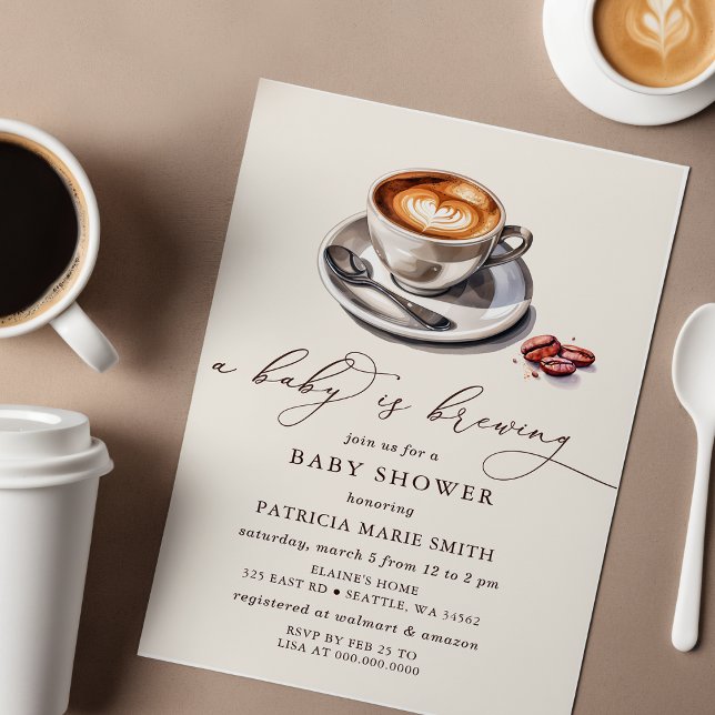 Invitation Bébé brasse du café Baby shower neutre pour le gen (Baby is Brewing Coffee Gender Neutral Baby Shower Invitation)