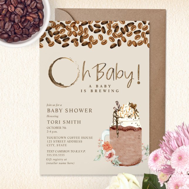 Invitation Bébé brasse du café glacé Floral Oh Baby shower (Créateur téléchargé)