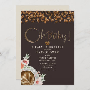 Invitation Bébé brasse Oh Bébé café foncé Douche florale