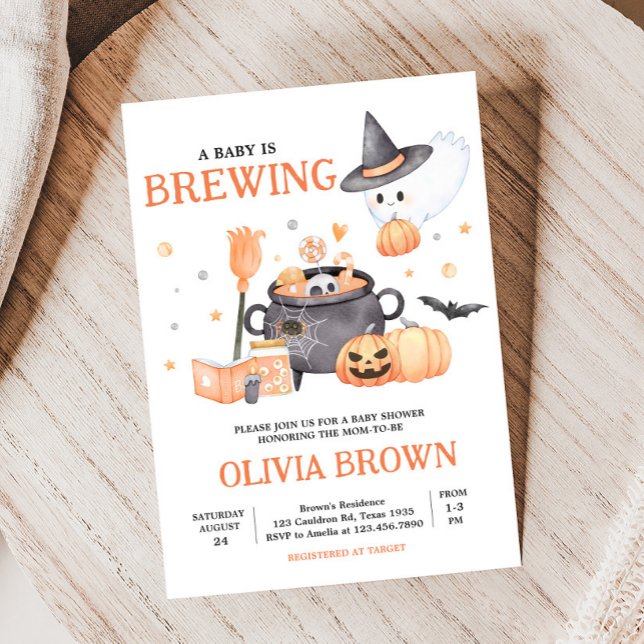 Invitation Bébé brasse Orange Halloween Baby shower (Baby is Brewing Baby Shower Invitation)