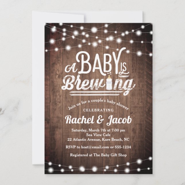 Invitation Bébé brasse String Lights Baby shower rustique (Devant)