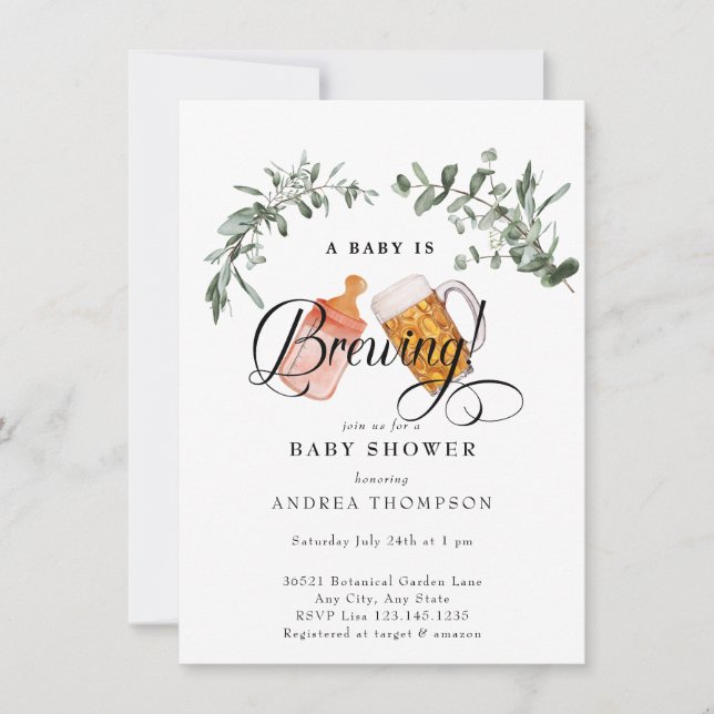 Invitation Bébé brasser | Baby shower aquarelle (Devant)