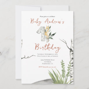 Invitation Bébé Brown mignon Aquarelle Cerf 1er Anniversaire