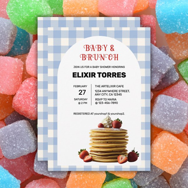 Invitation Bébé & Brunch Baby shower de crêpes aux fraises bl (Créateur téléchargé)
