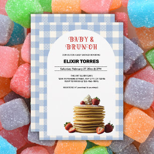 Invitation Bébé & Brunch Baby shower de crêpes aux fraises bl