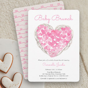 Invitation Bébé Brunch Coeurs roses Rustique Baby shower fill