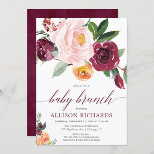 Invitation Bébé brunch d'automne, fille baby shower rose bord
